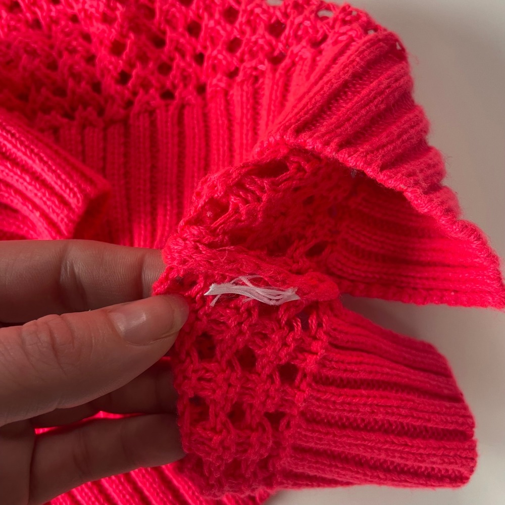ANA A New Approach Womens Neon Pink Open Knit Crochet‎ Sweater Long Sleeve Small - Picture 6 of 9